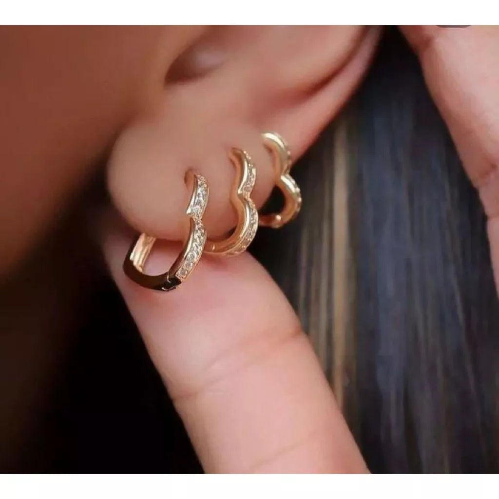 Trio de Brincos Coração Zircônia Nuza