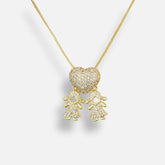 Colar Mãe de 2 Meninas Coração Zircônia