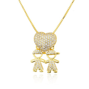 Colar Mãe de 2 Meninos Coração Zircônia