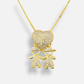 Colar Mãe de 2 Meninos Coração Zircônia