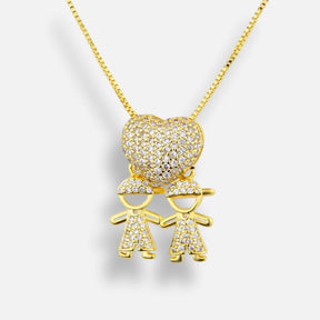 Colar Mãe de 2 Meninos Coração Zircônia